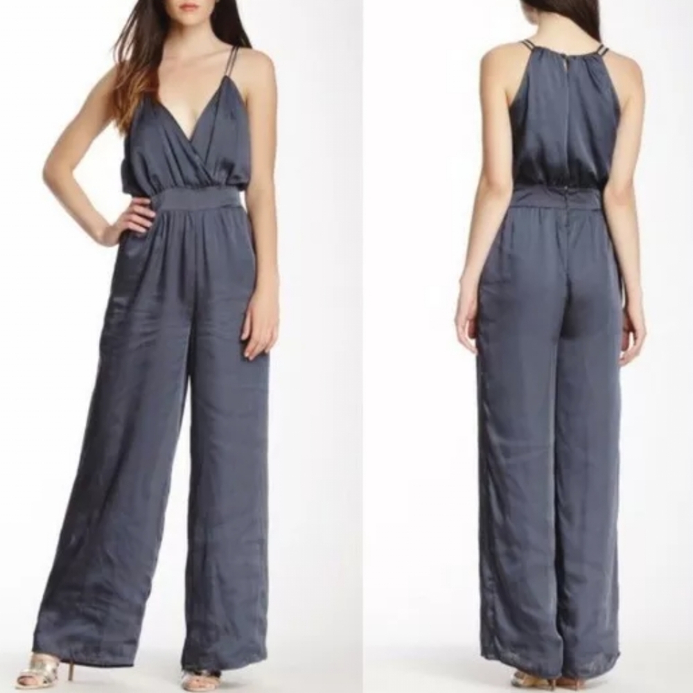 Vertigo Strappy Surplice Front Grey Jumpsuit Medium
